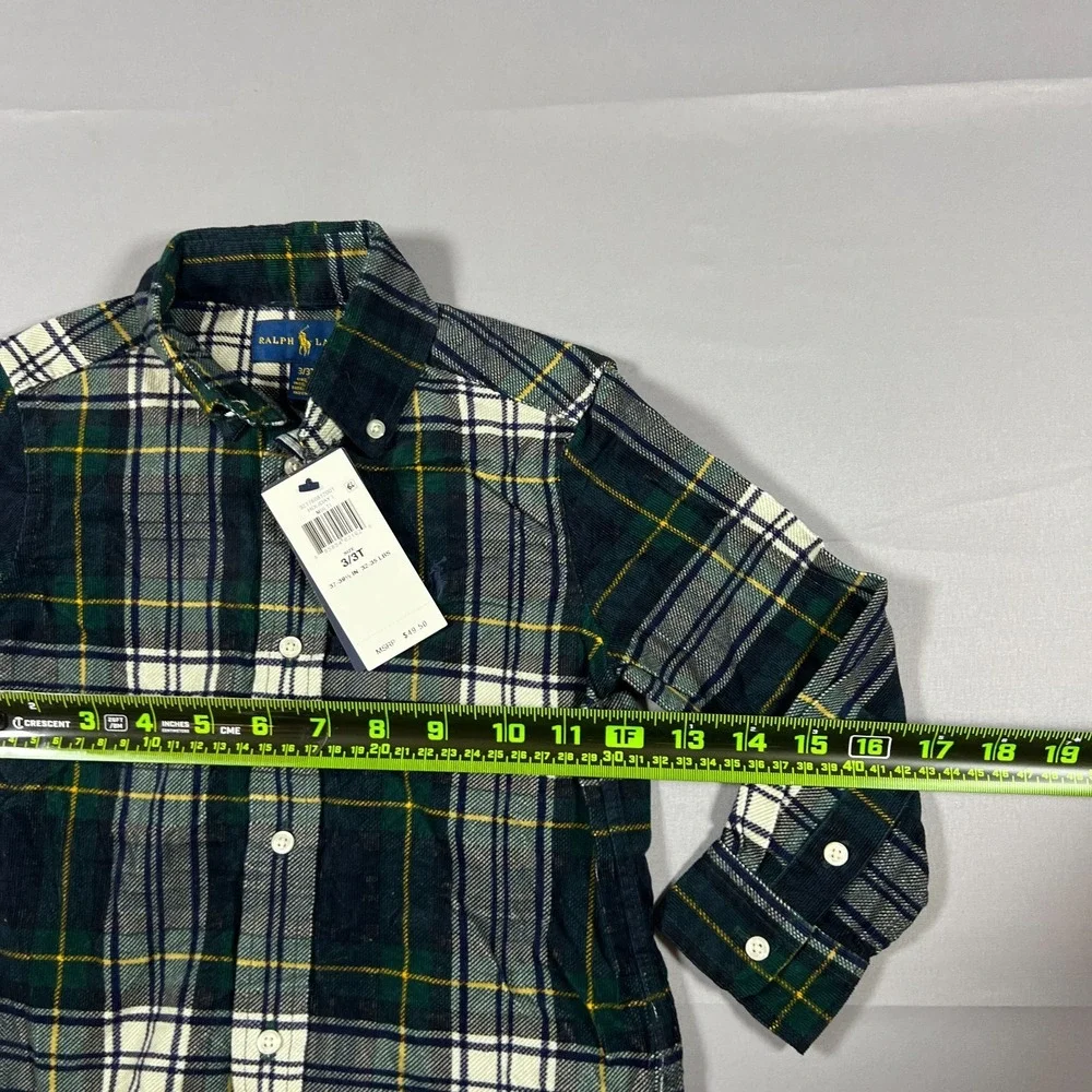 Ralph Lauren Corduroy Shirt Kids 3T Multi Plaid Cotton Long Sleeve Button Down